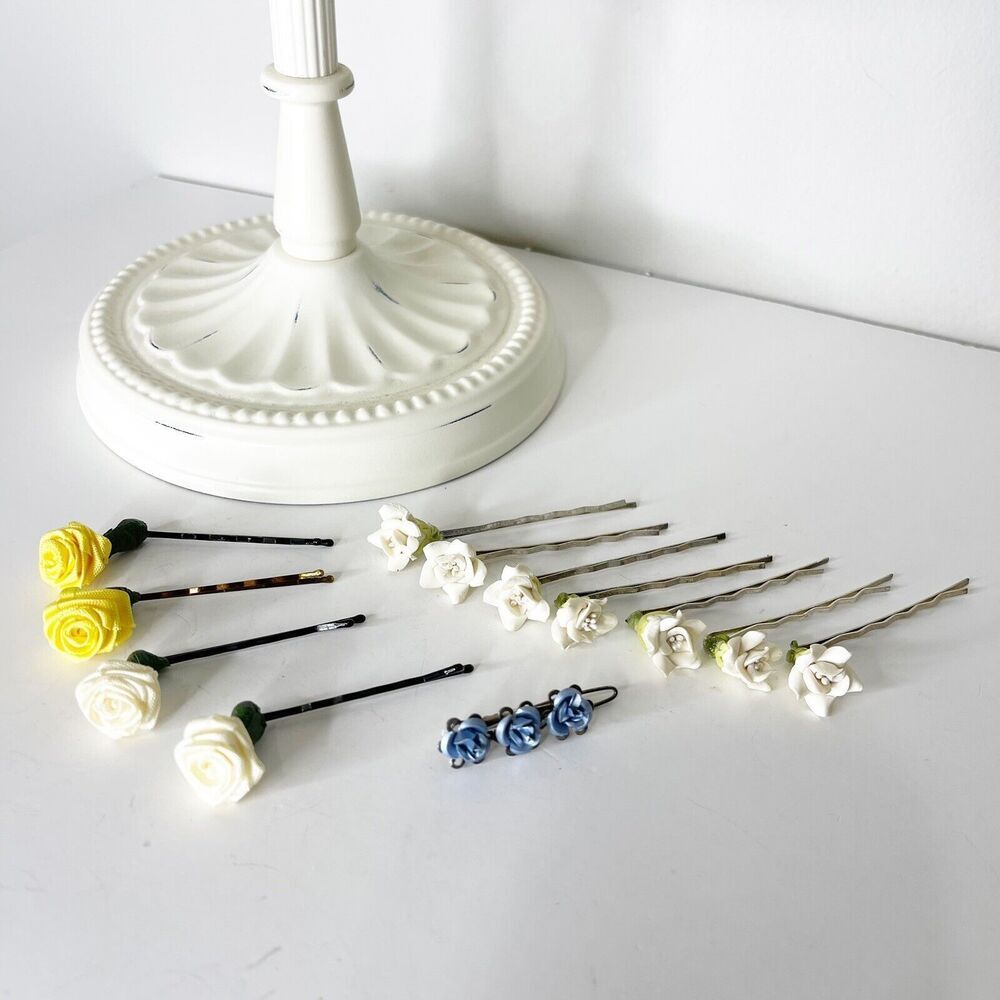 Lot of 12 Vintage 90s‎ Enamel Silk Bobby Pins Flower Y2K Fashion Glam Fairy Boho